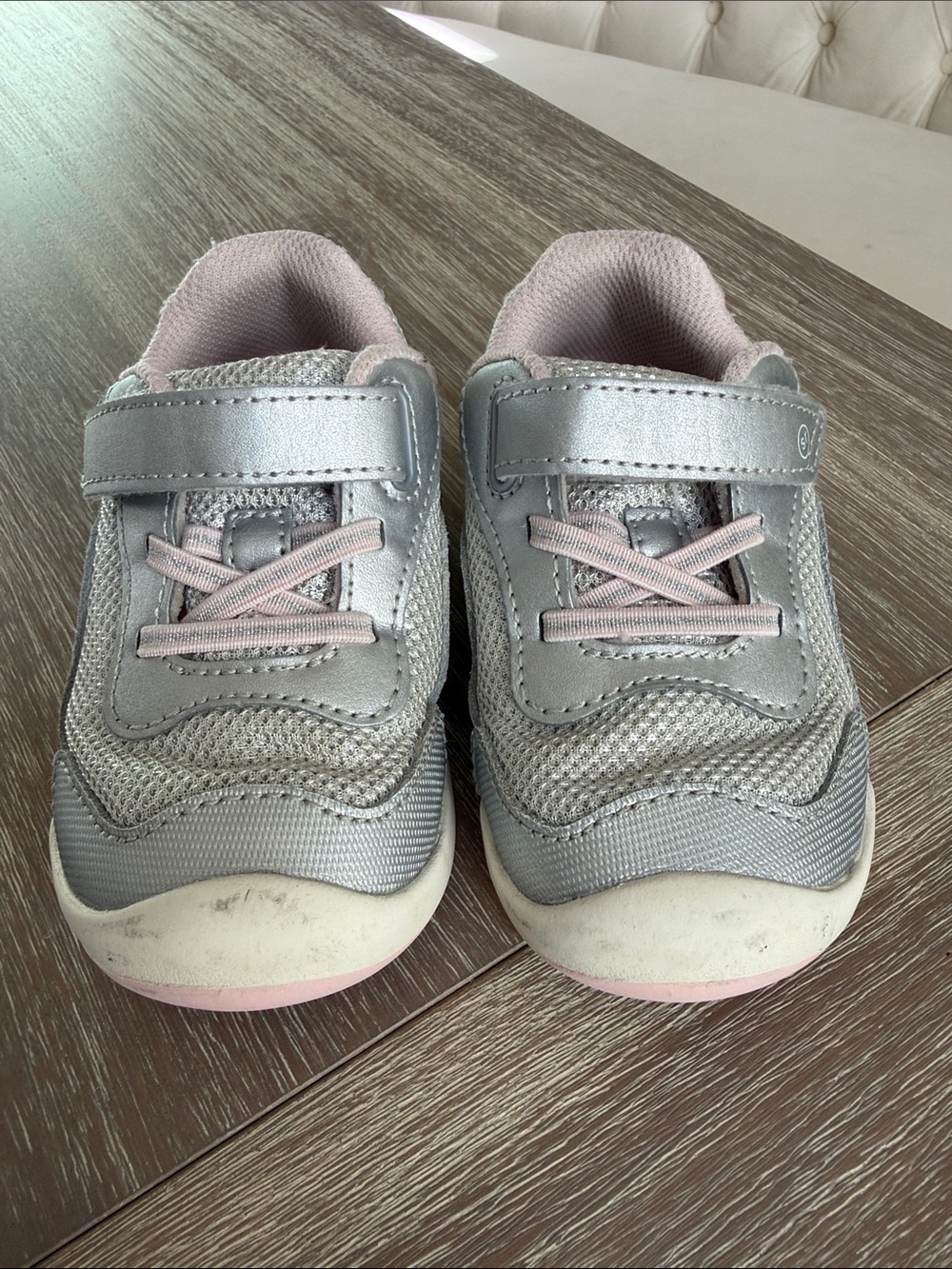 Kids Silver and Light Pink Athletic Sneakers